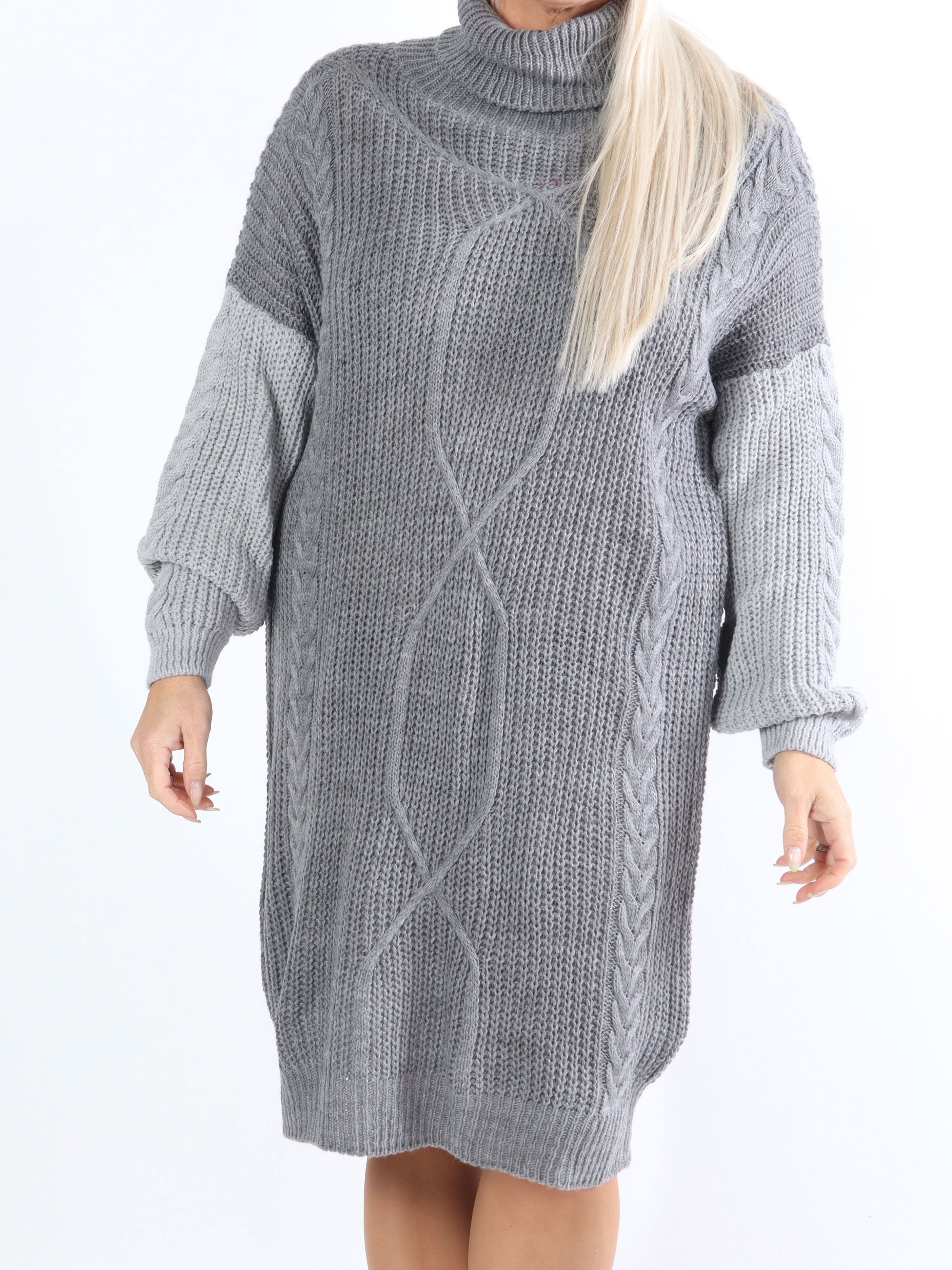 Tenna - Tvåfärgad plus size-klänning i kabelstickning